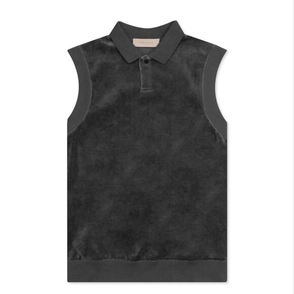 Fear Of God Essentials Women’s Sleeveless Velour Polo In Iron - Picture 2 of 12